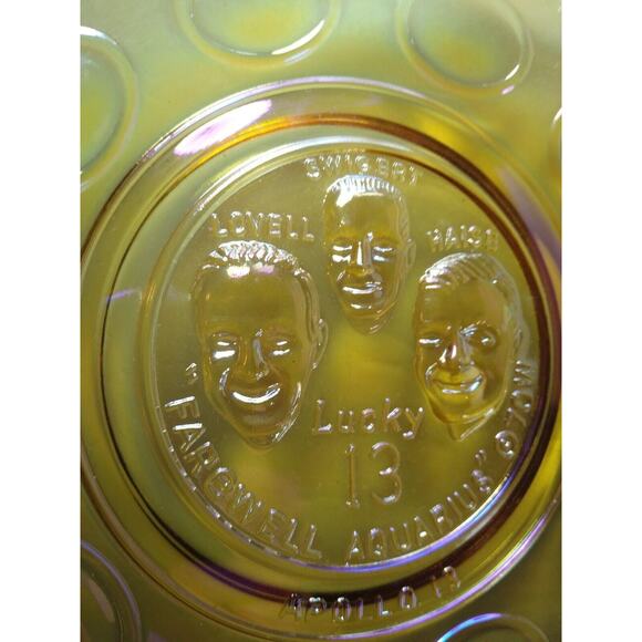 Vintage Carnival Glass Amber Apollo 13 Space Astronaut Plate Wheaton Glass NASA - Picture 4 of 4